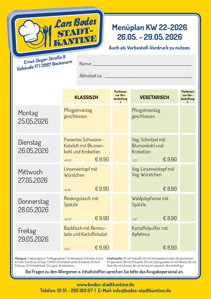 Aktueller Menüplan