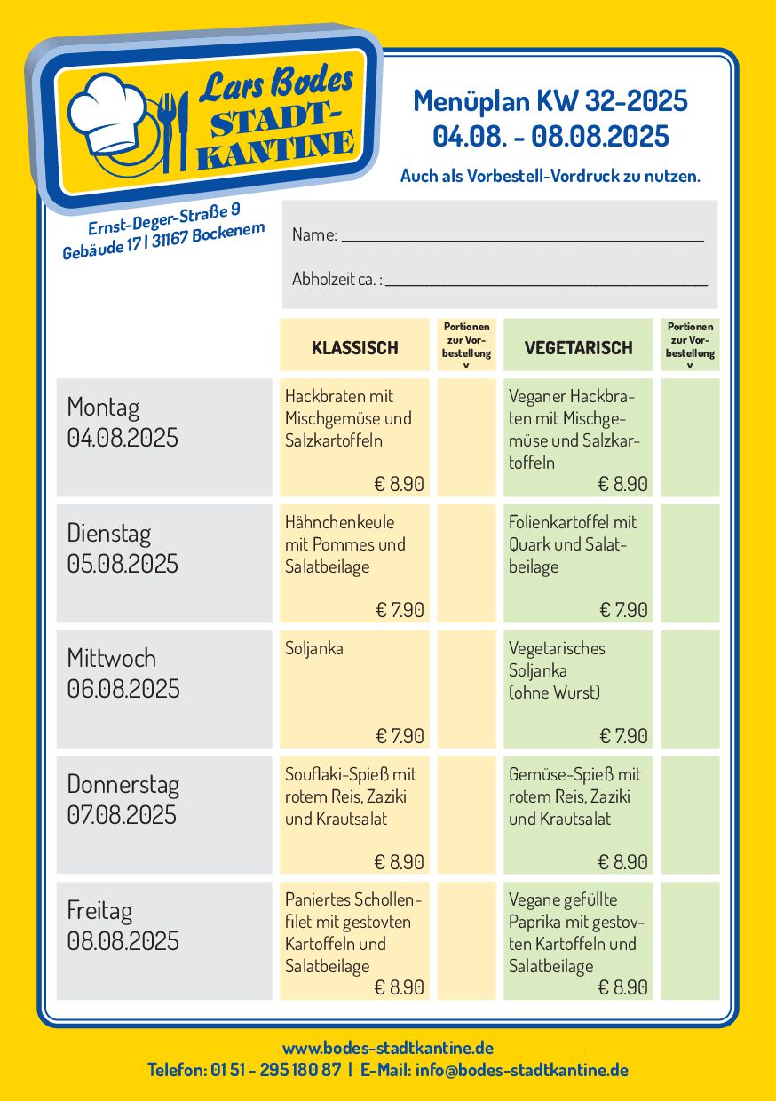 Aktueller Menüplan