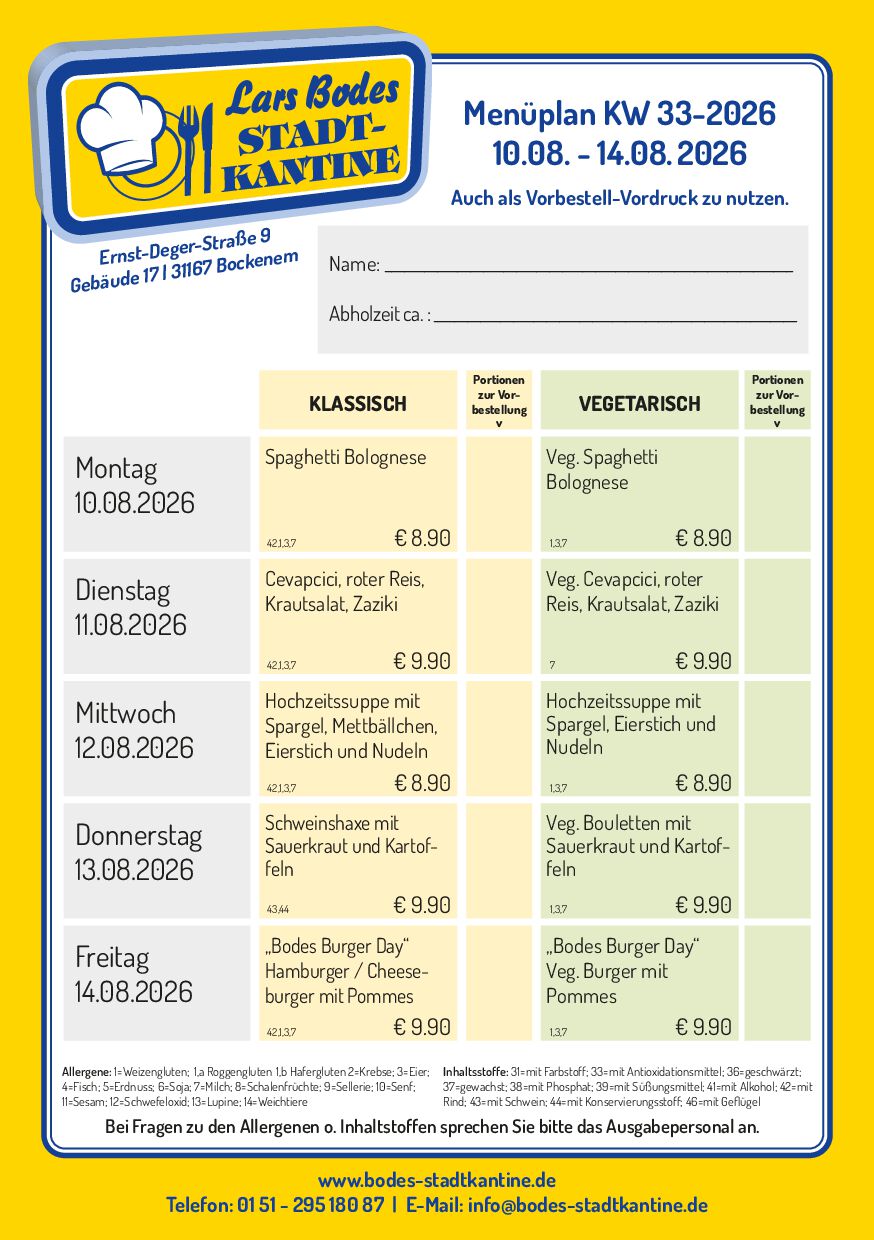 Aktueller Menüplan